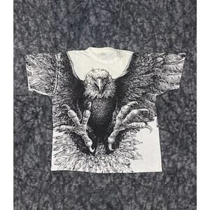 Vintage Bald Eagle Single Stitch All Over Print T-Shirt AOP XLarge Black White